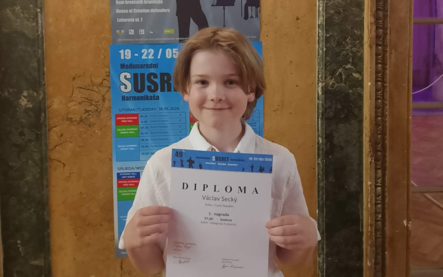 Obrázek pro novinku: Václav Secký získal 1. cenu na mezinárodní akordeonové soutěži v Chorvatsku
